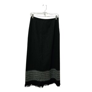 Elegant Black Maxi Skirt with Fringe Accents